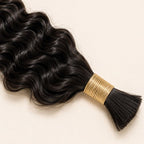 Bundles of natural black ocean wave bulk human braiding hair banded together
