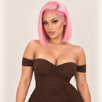 Model wearing a pink bob lace front wig