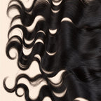Close-up of the raw body wave texture on a 13x4 HD lace frontal