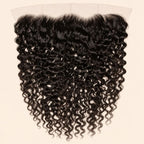 Raw Burmese curly 13x4 HD lace frontal in natural black, laid flat showing the full ear-to-ear lace