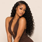 Model wearing raw Burmese curly human hair bundles installed in a sew-in