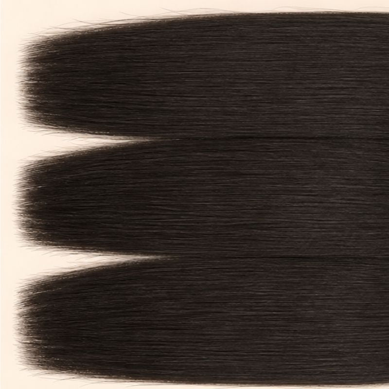 Three raw straight wefts laid flat, showing the staggered lengths