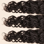 Three Spanish wave wefts laid flat, showing the staggered lengths