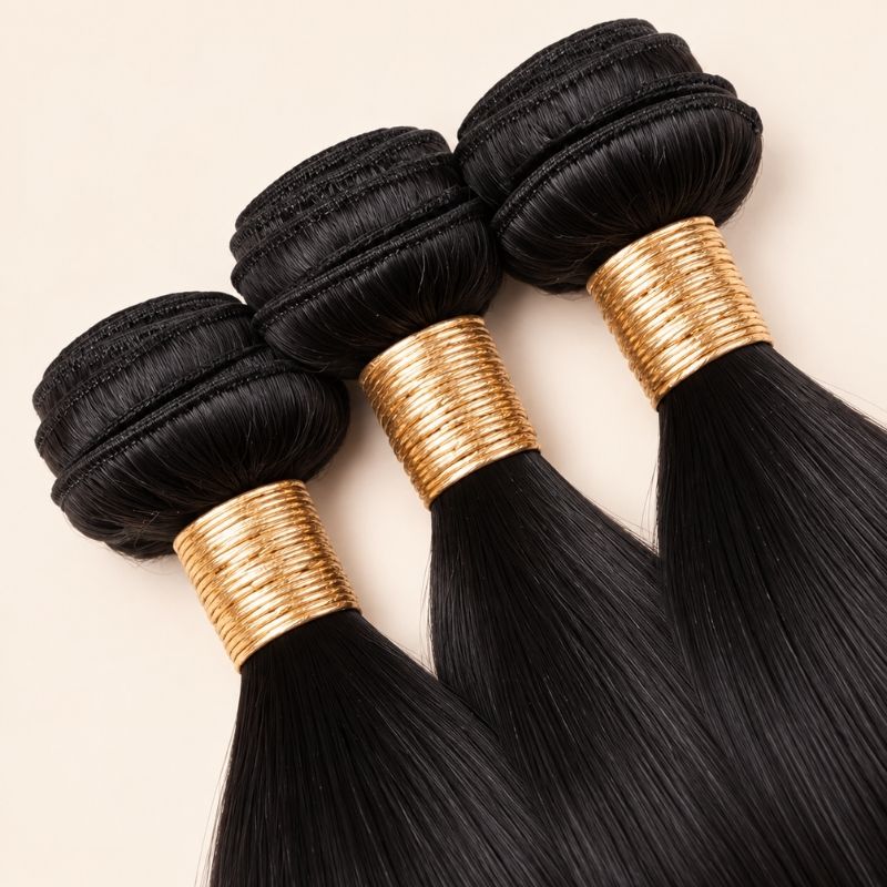 Three straight bundles angled to show the machine-sewn wefts