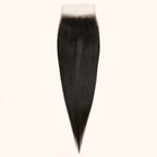 Straight 6x6 HD lace closure in natural black, laid flat showing the full hair length
