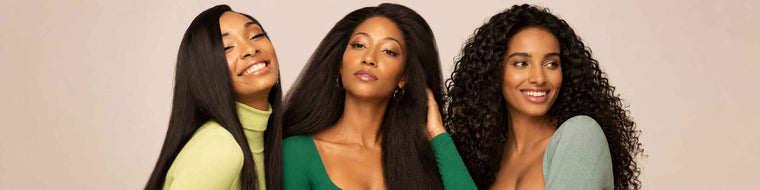 Three models wearing hair from the rebuilt Mayvenn catalog