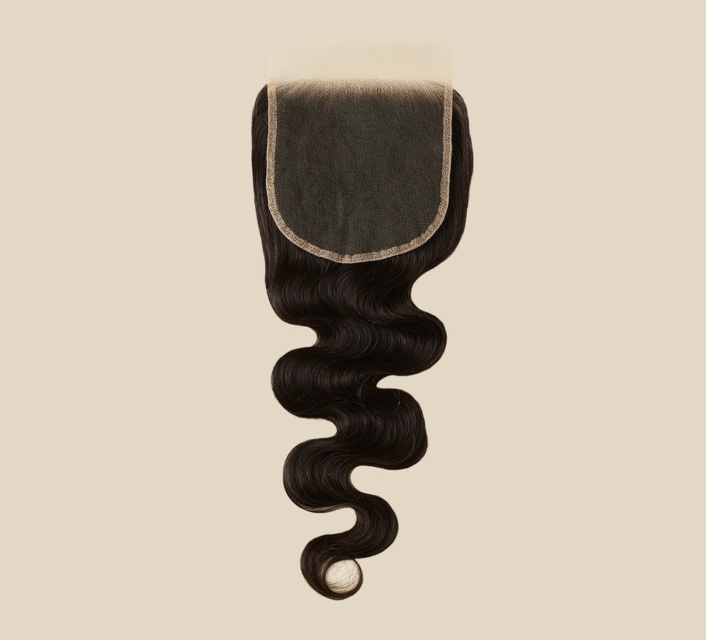 Color swatch of natural black virgin body wave 5x5 closure hair