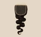 Color swatch of natural black virgin body wave 5x5 closure hair