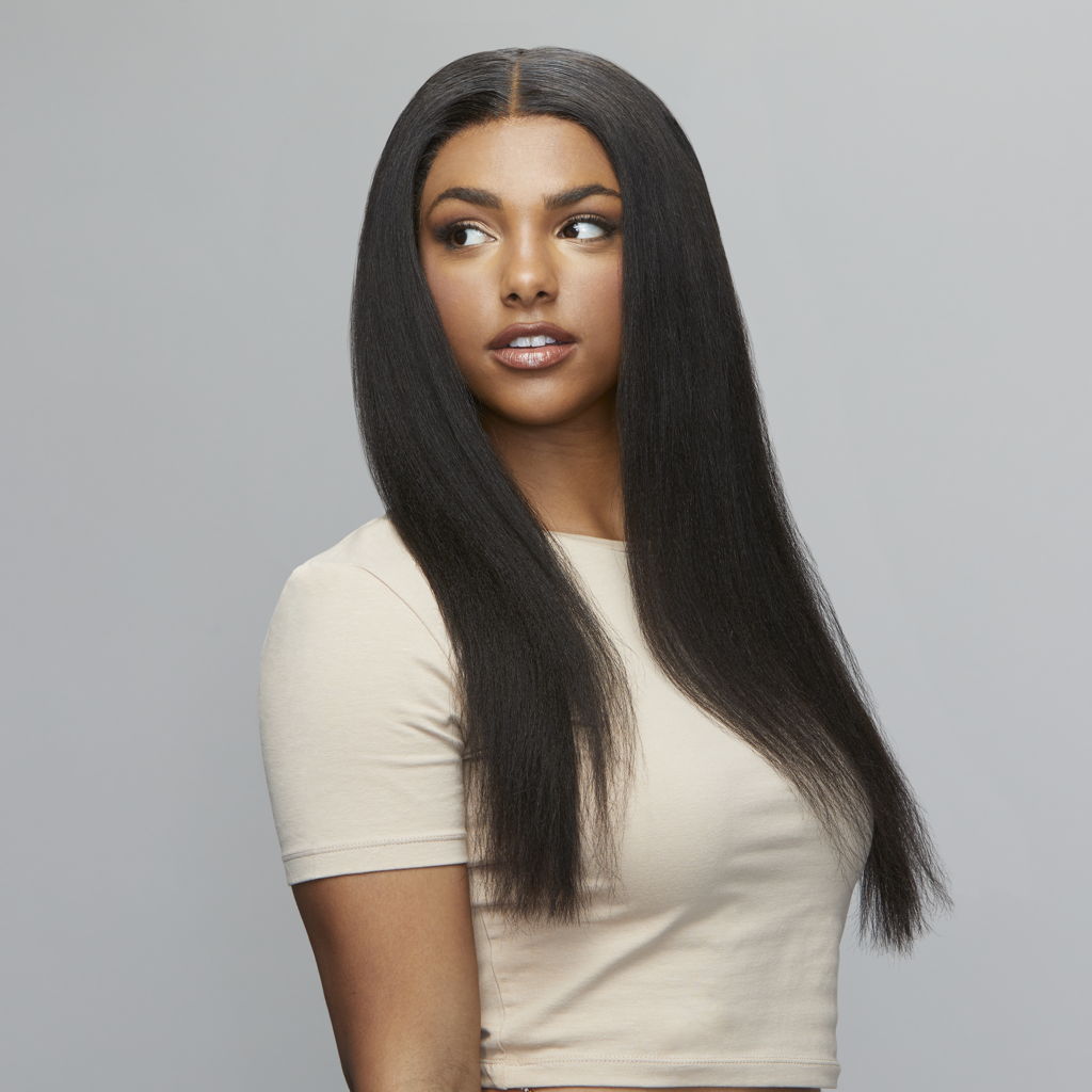 Close-up of the ear to ear HD lace on a yaki straight frontal