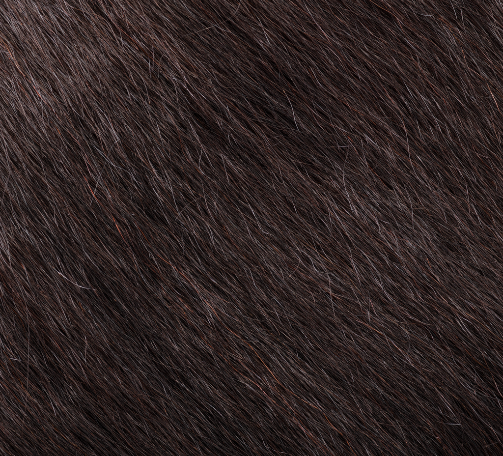 Hand holding a natural black kinky straight bundle to show the weft