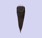 Color swatch of natural black virgin Brazilian straight 5x5 HD closure hair