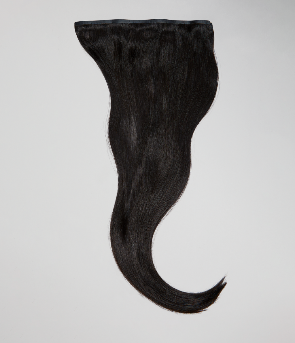2 Soft Black Straight Seamless Clip-In Hair Extensions