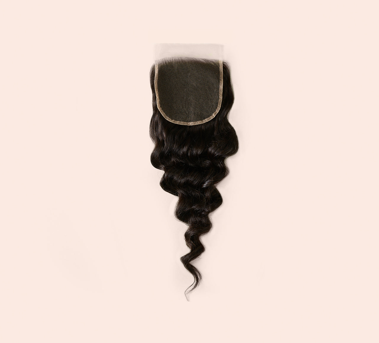 Color swatch of natural black virgin Brazilian loose wave 5x5 HD closure hair