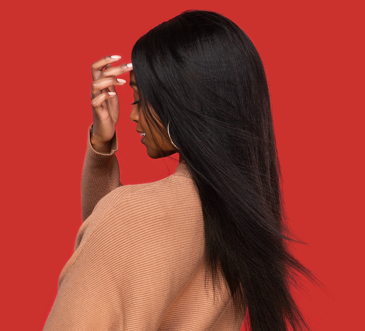 Back view of a Brazilian yaki straight sew-in showing smooth body