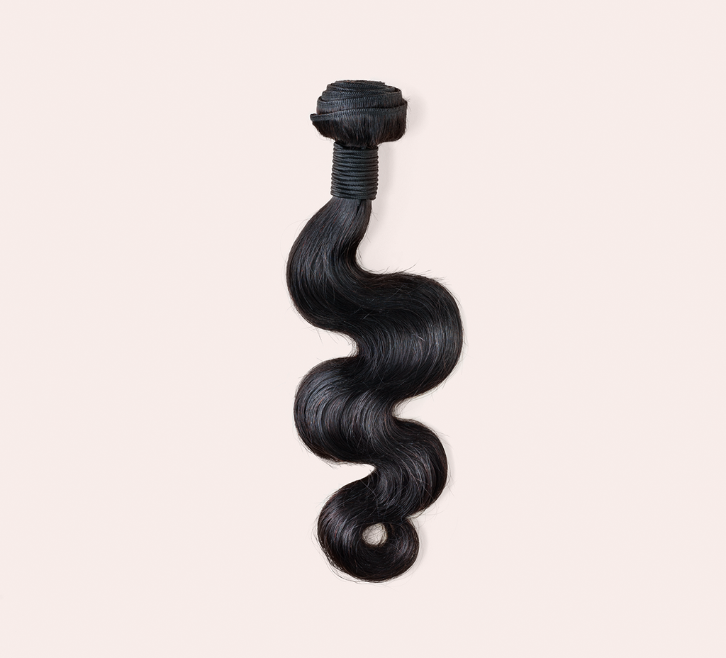 Color swatch of natural black virgin Malaysian body wave human hair