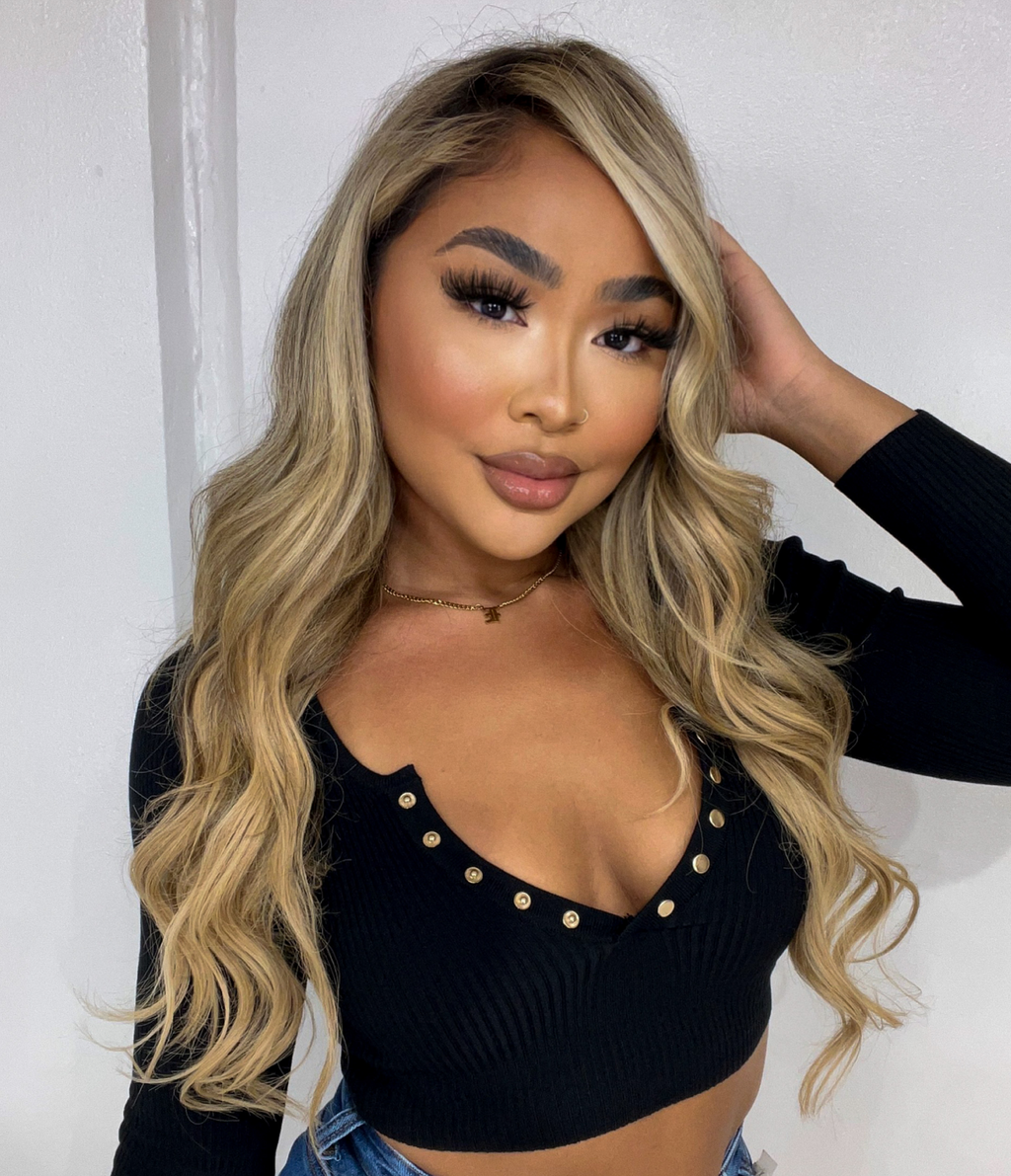 7 Dark Warm Blonde with 8 Blonde Balayage Seamless Clip-In Hair Extensions