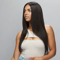 Close-up of the wider 5x5 HD lace parting on a straight closure