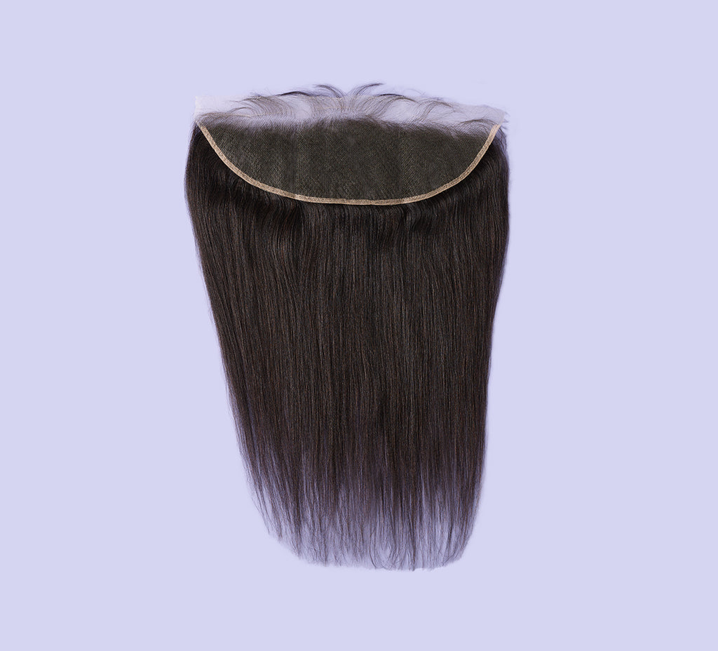 Color swatch of natural black virgin Brazilian yaki straight frontal hair
