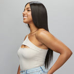 Back view of a Brazilian straight sew-in with a 5x5 HD closure