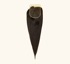 Color swatch of natural black virgin Brazilian yaki straight 5x5 closure hair