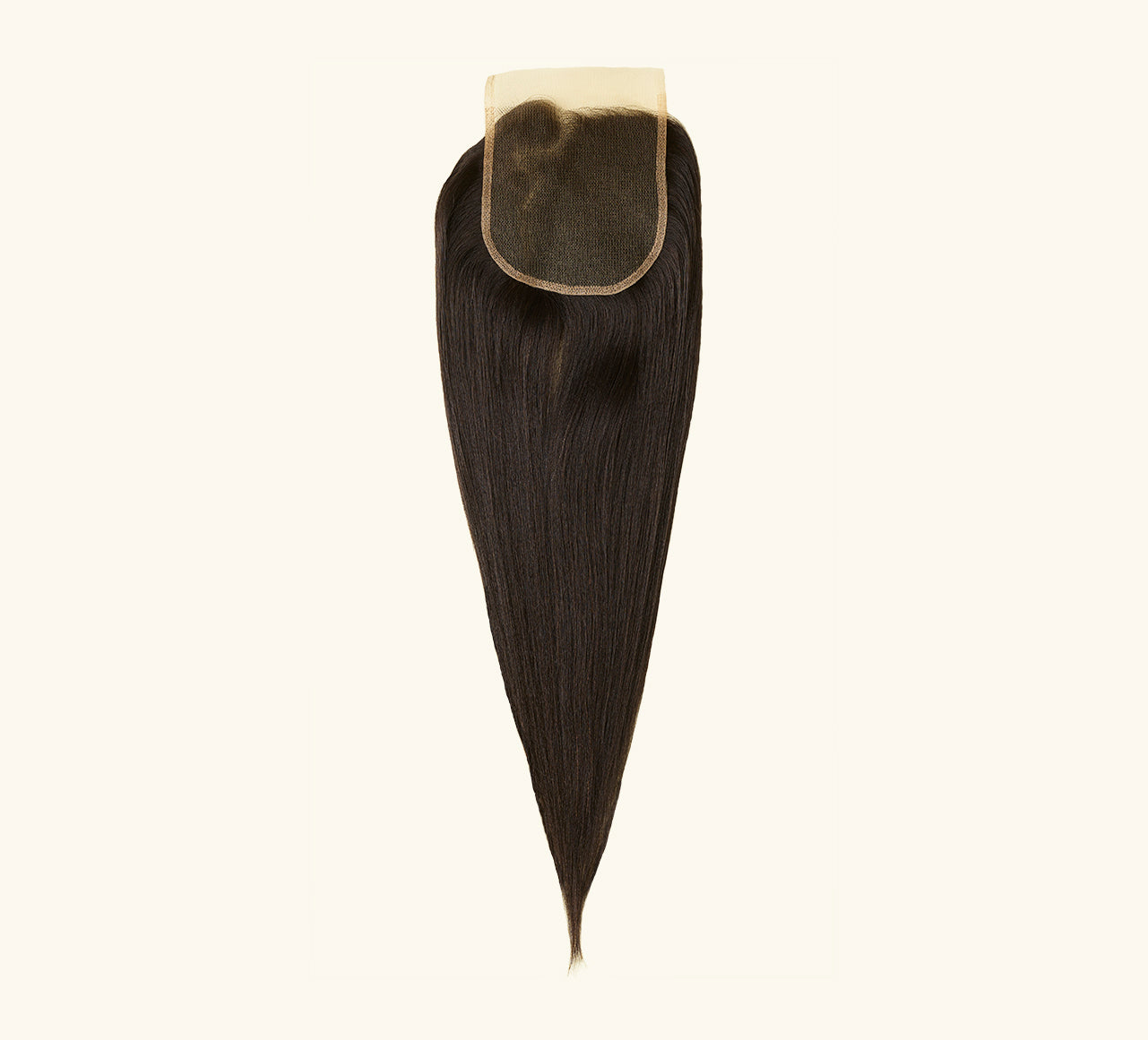 Color swatch of natural black virgin Brazilian yaki straight 5x5 closure hair