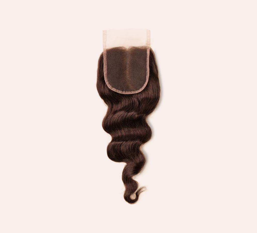 Color swatch of 2 chocolate brown virgin loose wave closure hair