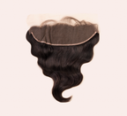 Model wearing a natural black body wave 13x4 HD lace frontal