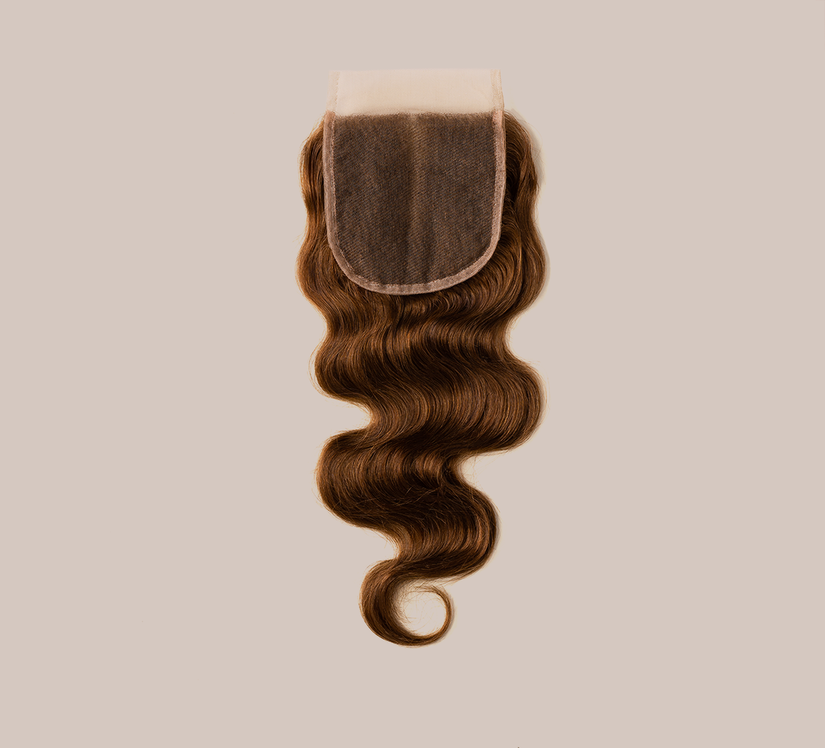 Color swatch of 4 caramel brown virgin body wave closure hair