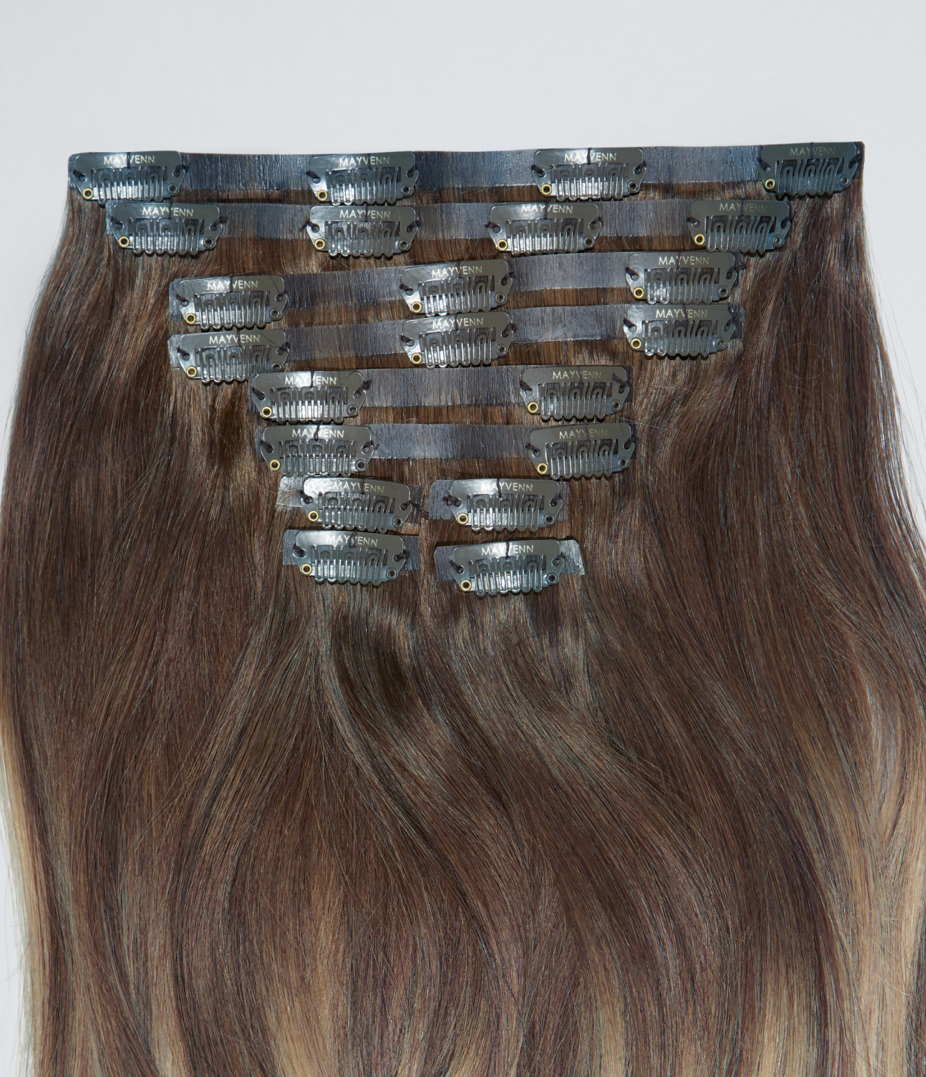 6 Medium Brown with 8 Blonde Highlights Seamless Clip-In Hair Extensions
