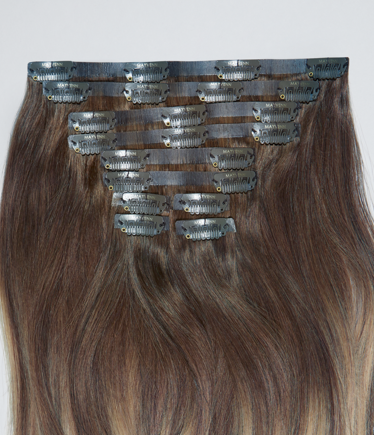 6 Medium Brown with 8 Blonde Highlights Seamless Clip-In Hair Extensions