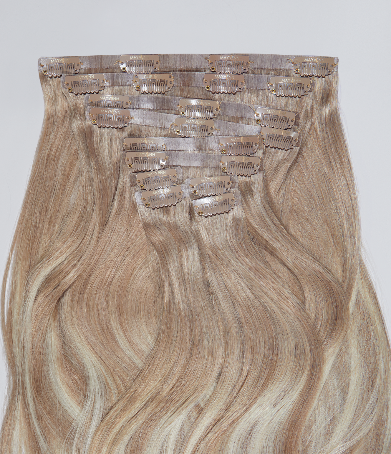 7A Dark Ash Blonde with 10 Light Blonde Highlights Seamless Clip-In Hair Extensions