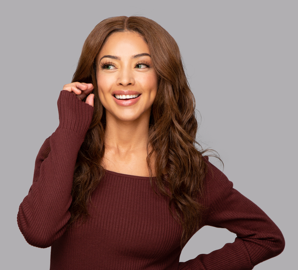 Caramel brown 4 virgin body wave hair bundle laid flat showing full length