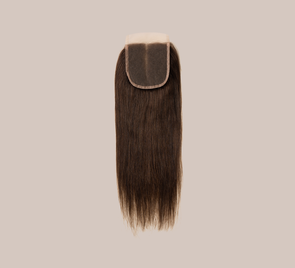 Color swatch of 2 chocolate brown virgin straight closure hair