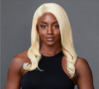Blonde 613 Indian straight 13x4 HD lace frontal laid flat on white