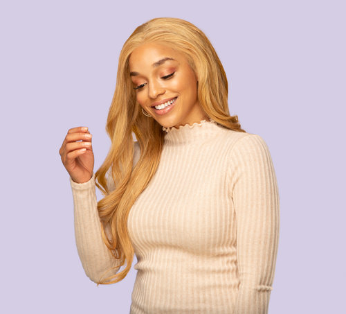 Honey blonde 27 virgin Indian straight hair bundle laid flat showing full length