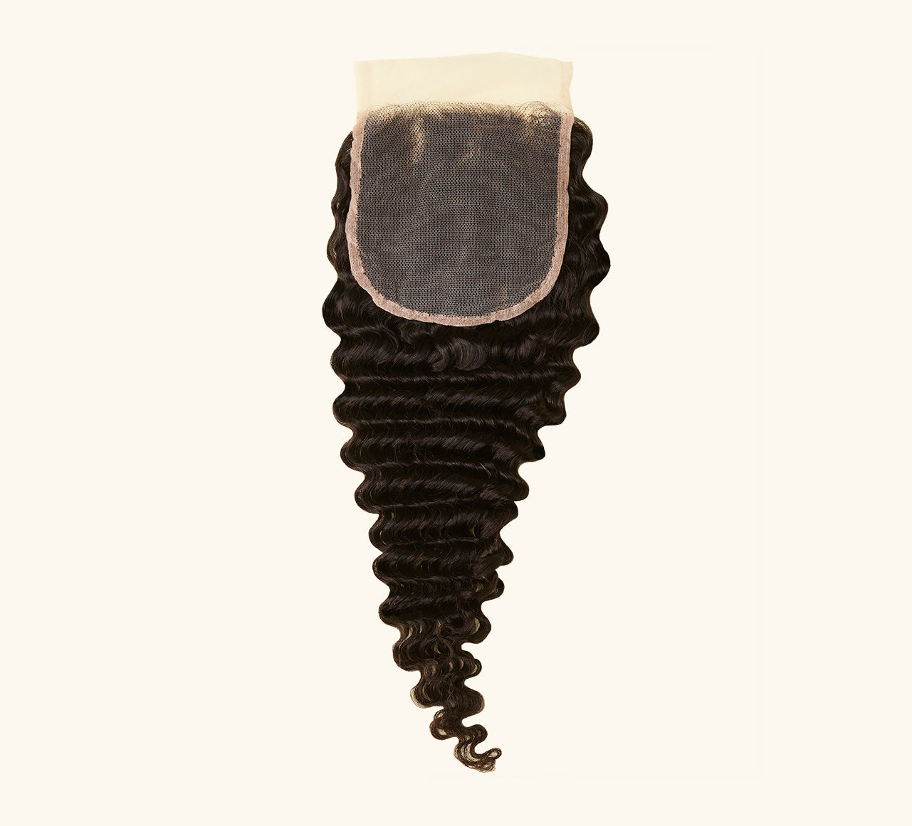 Color swatch of natural black virgin Brazilian deep wave 5x5 closure hair