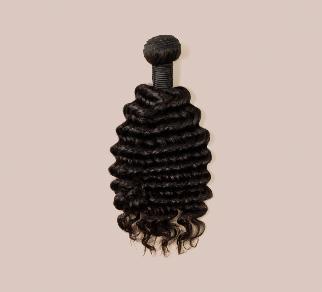 Color swatch of natural black virgin Brazilian deep wave human hair