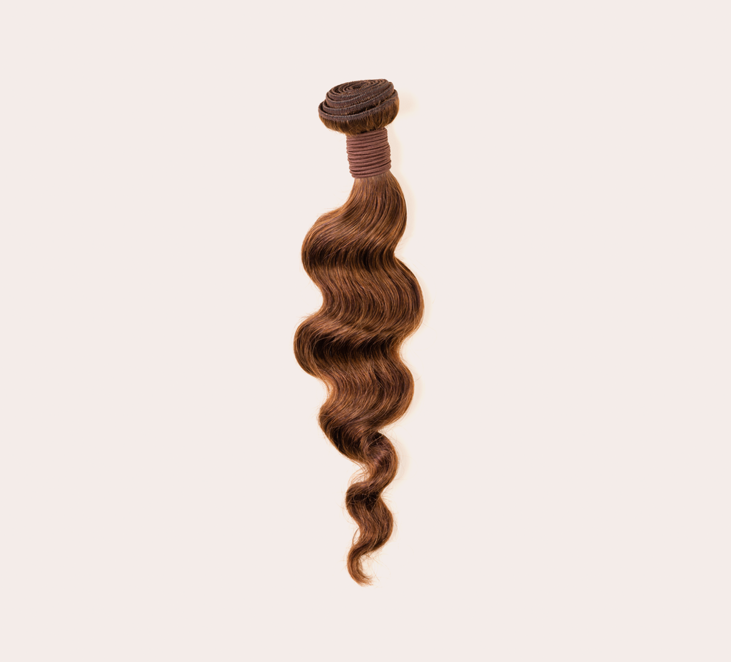 Color swatch of 4 caramel brown virgin loose wave human hair