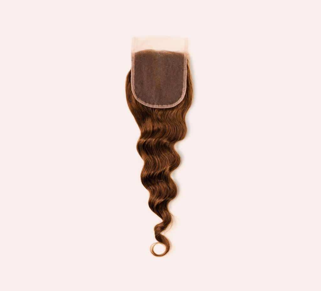 Color swatch of 4 caramel brown virgin loose wave closure hair