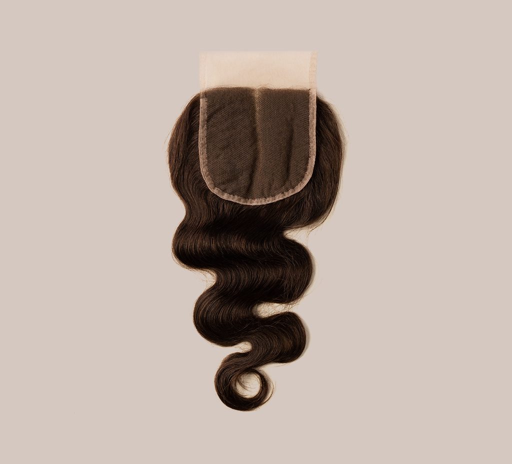 Color swatch of 2 chocolate brown virgin body wave closure hair