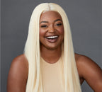 Blonde 613 Indian straight 5x5 transparent lace closure laid flat on white