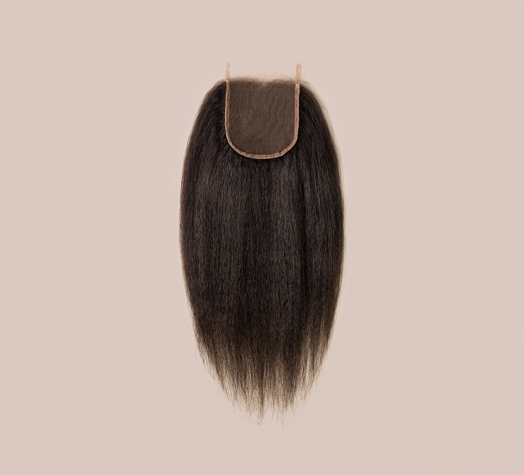 Color swatch of natural black virgin Brazilian kinky straight closure hair