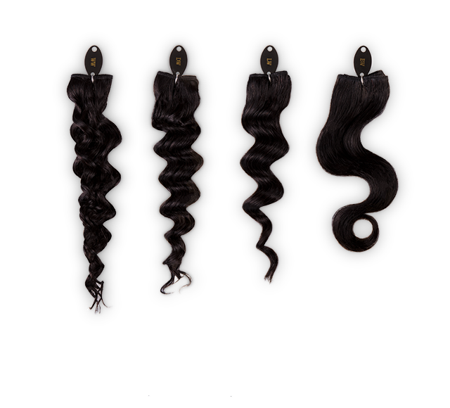 Stylist sample ring of human hair color swatches on a plain background