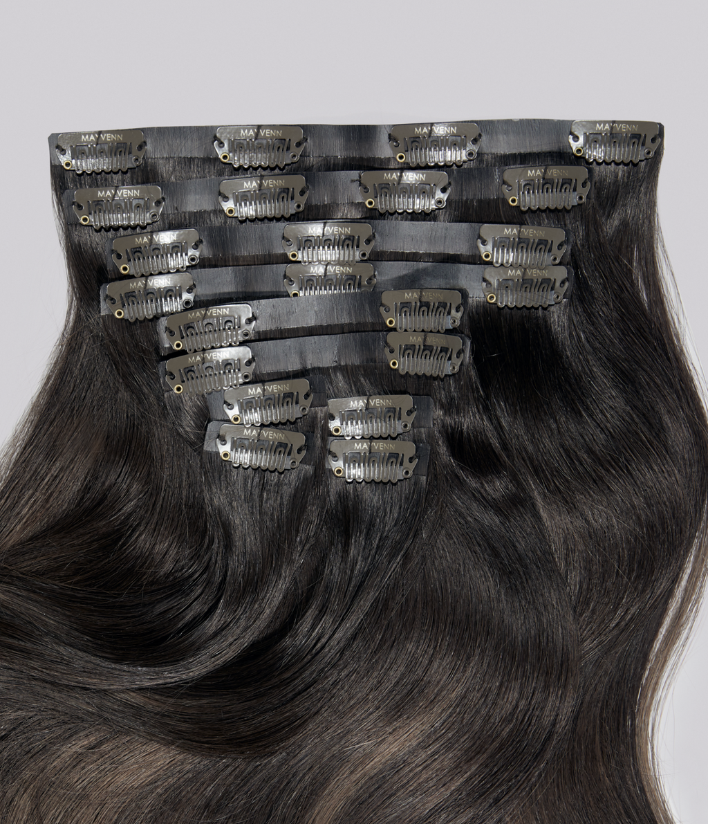 5 Medium Brown with 6 Medium Brown Balayage Seamless Clip-In Hair Extensions