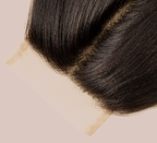 Close-up of the smooth yaki straight texture on a 4x4 lace closure