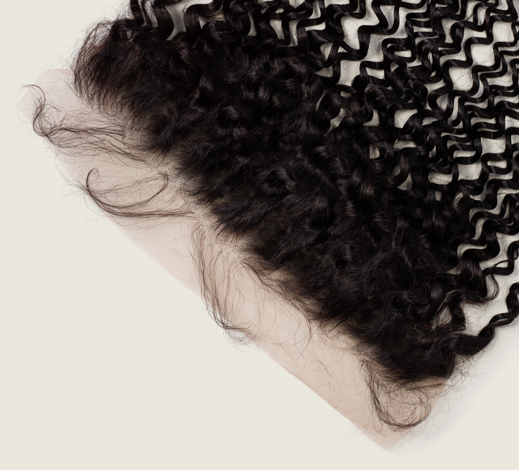 Close-up of transparent lace along a water wave frontal hairline
