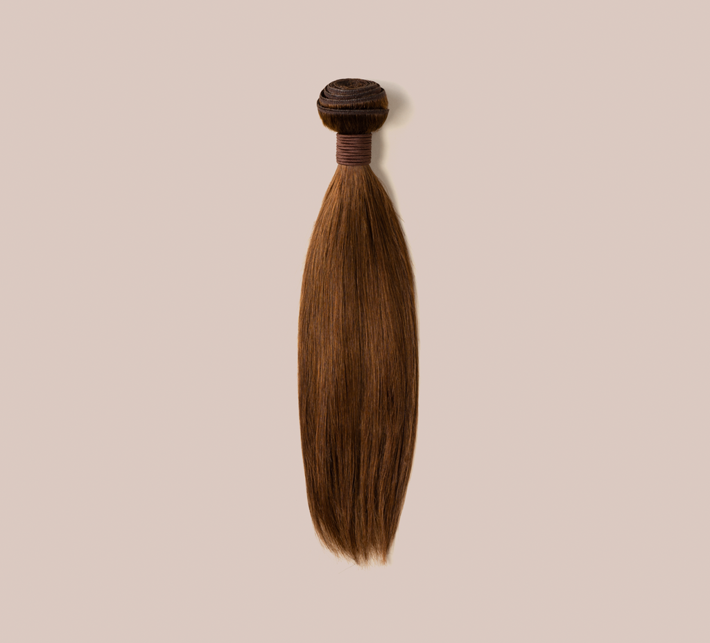 Color swatch of 4 caramel brown virgin straight human hair