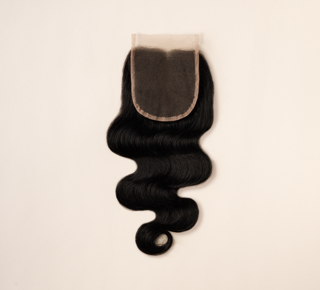 Color swatch of jet black 1 virgin body wave closure hair