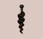 Color swatch of natural black virgin Brazilian loose wave human hair