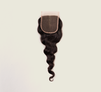Color swatch of natural black virgin Brazilian loose wave 4x4 closure hair